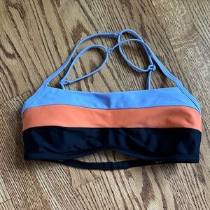 Prana Tri-Color Bikini Top in Lavender, Orange, and Black